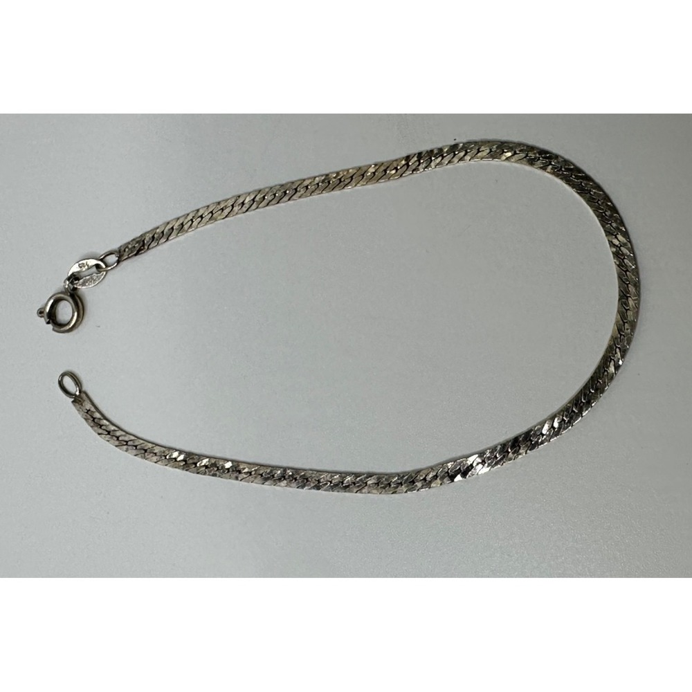 Vintage Sterling Silver Herringbone Bracelet 925 Spring Ring Italy 7"